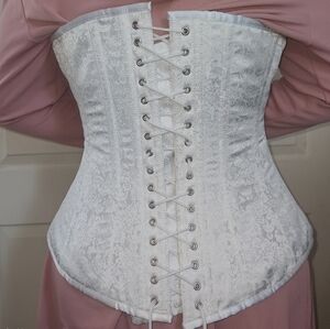 ORCHARD CORSET STEEL BONE White Brocade Lace-Up Corset